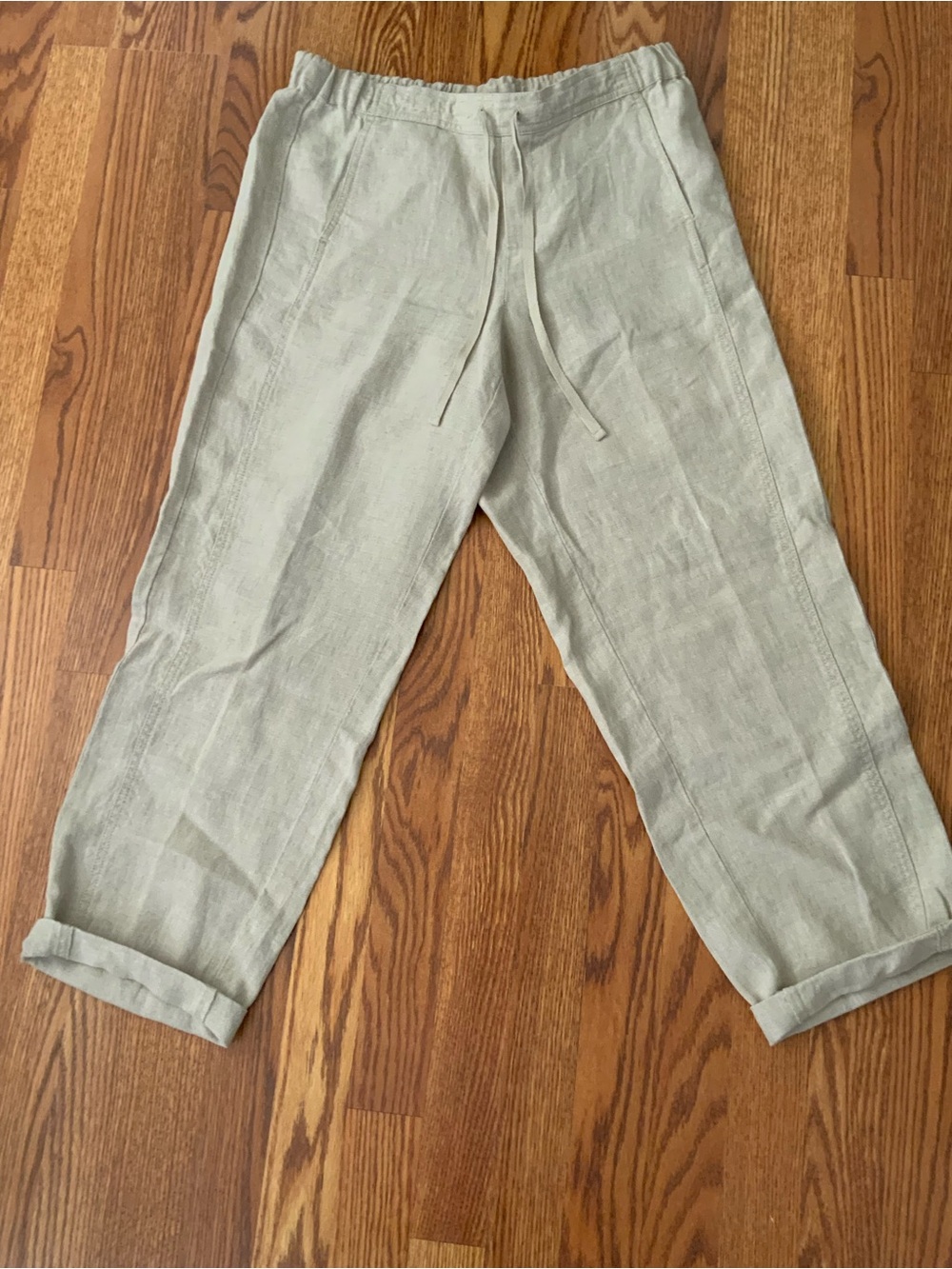 J. Jill Women’s Beige Linen Woven Drawstring Elastic Waist Pants Pockets M #0026